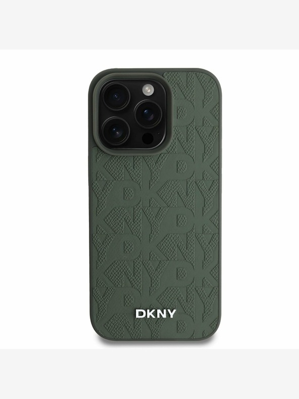 DKNY DKNY PU Leather Grid Pattern Magsafe Back Cover pentru iPhone 16 Pro Max Verde
