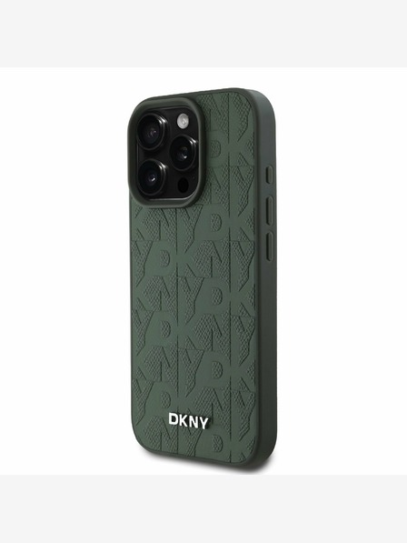 DKNY DKNY PU Leather Grid Pattern Magsafe Back Cover pentru iPhone 16 Pro Green