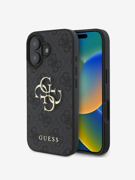 Guess Guess PU 4G Metal Logo Back Cover pentru iPhone 16 gri