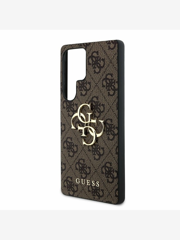 Guess PU 4G Metal Logo Zadní Kryt pro Samsung Galaxy S25 Ultra Brown Carcasa de telefon