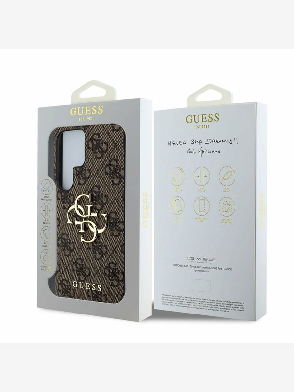 Guess PU 4G Metal Logo Zadní Kryt pro Samsung Galaxy S25 Ultra Brown Carcasa de telefon