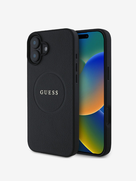 Guess Guess PU Grained Classic Logo MagSafe Back Cover pentru iPhone 16 negru