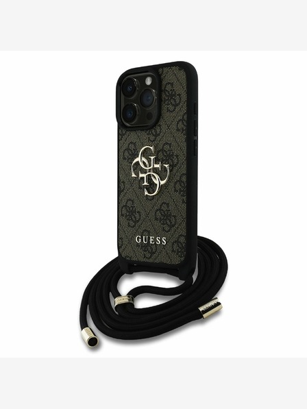 Guess Guess PU PU 4G Metal Logo Crossbody Strap Back Cover pentru iPhone 15 Pro Max Brown
