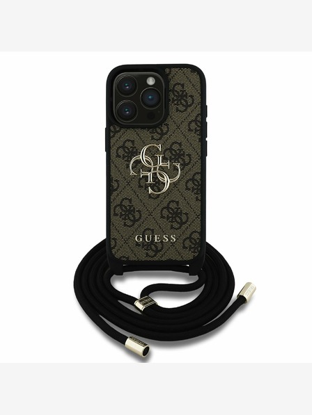 Guess Guess PU PU 4G Metal Logo Crossbody Strap Back Cover pentru iPhone 15 Pro Max Brown