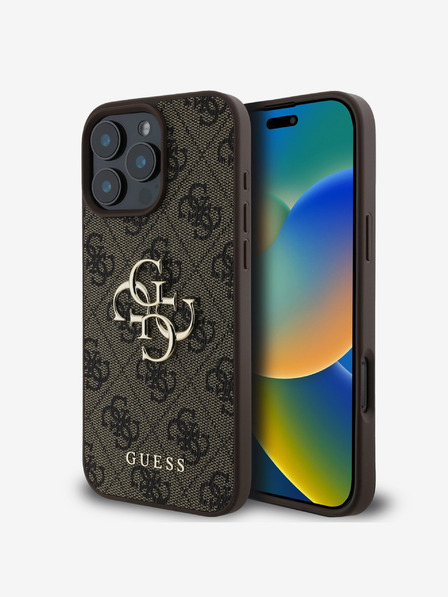 Guess Guess PU 4G Metal Logo Back Cover pentru iPhone 16 Pro Brown