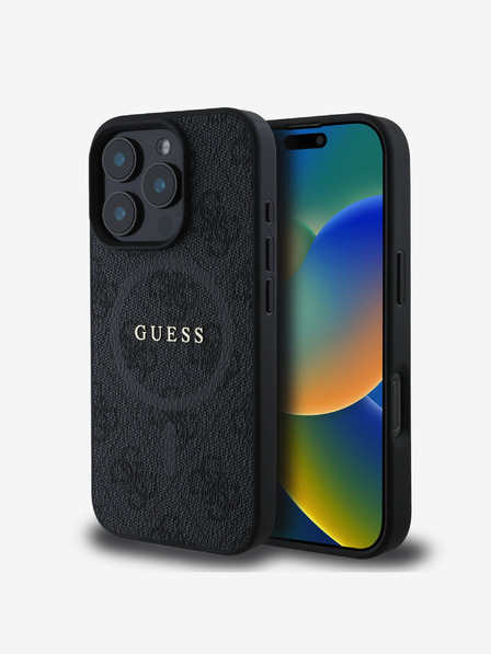 Guess PU Leather 4G Colored Ring MagSafe Zadní Kryt pro iPhone 16 Pro Max Black Carcasa de telefon