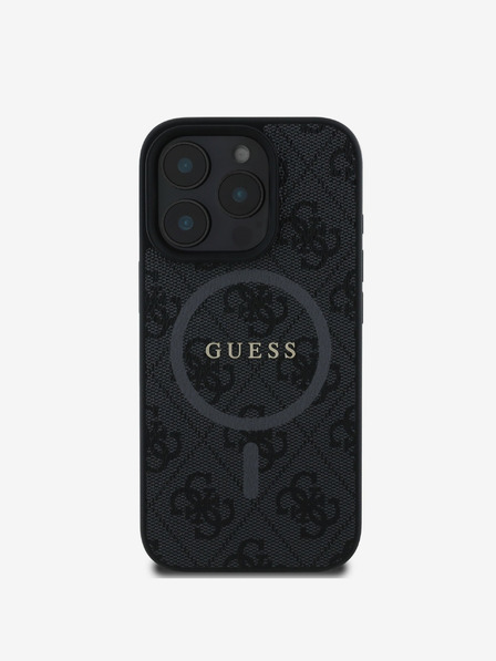 Guess PU Leather 4G Colored Ring MagSafe Zadní Kryt pro iPhone 16 Pro Max Black Carcasa de telefon
