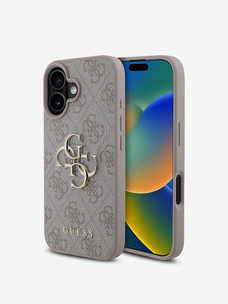 Guess Guess PU 4G Metal Logo Back Cover pentru iPhone 16 roz