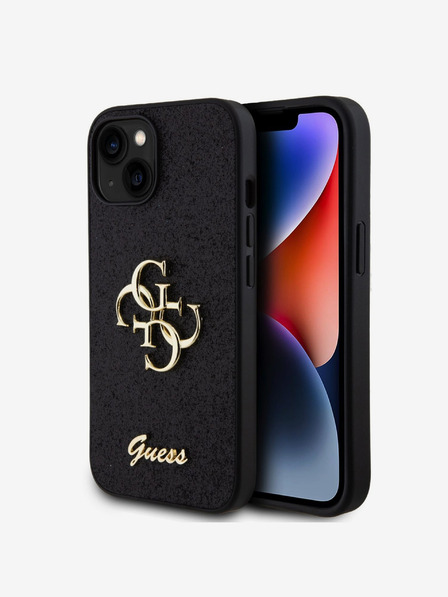 Guess Guess PU Fixed Glitter 4G Metal Logo Back Cover pentru iPhone 13 Negru