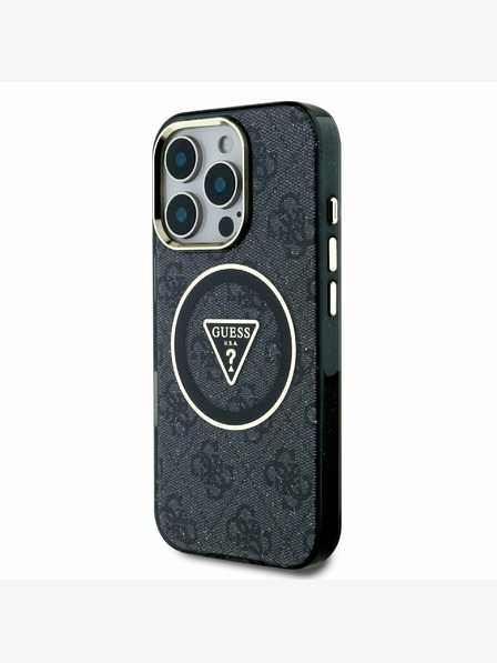Guess Guess IML 4G Glitter și Triangle Logo MagSafe Back Cover pentru iPhone 16 Pro Max negru