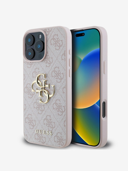 Guess Guess PU 4G Metal Logo Back Cover pentru iPhone 16 Pro Max roz