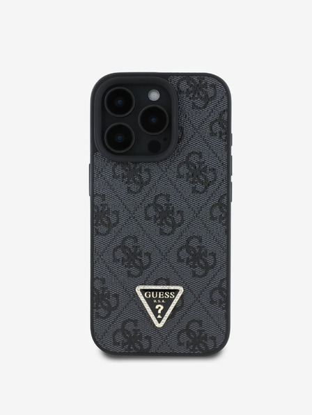 Guess Guess PU 4G Strass Triangle Metal Logo Back Cover pentru iPhone 16 Pro Max negru