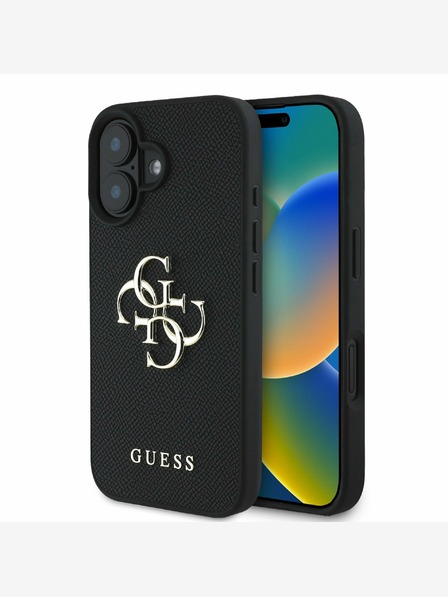 Guess Guess PU Grained 4G Metal Logo Back Cover pentru iPhone 16 negru
