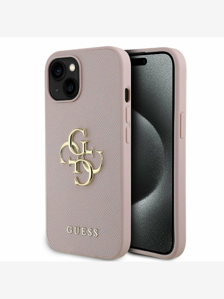 Guess Guess PU Grained 4G Metal Logo Back Cover pentru iPhone 15 roz