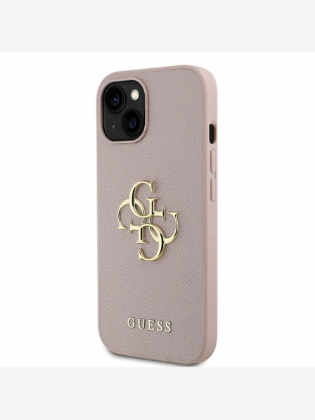 Guess Guess PU Grained 4G Metal Logo Back Cover pentru iPhone 15 roz