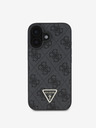 Guess Guess PU 4G Strass Triangle Metal Logo Back Cover pentru iPhone 16 Negru