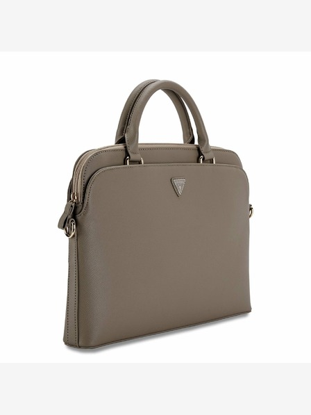Guess Geantă pentru laptop Guess PU Grained Triangle Logo 15/16" maro