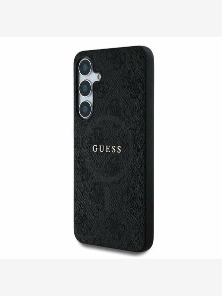 Guess PU Leather 4G Colored Ring MagSafe Zadní Kryt pro Samsung Galaxy S25 Black Carcasa de telefon