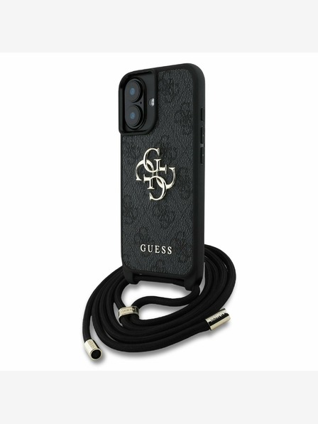 Guess Guess PU 4G Metal Logo Crossbody Strap Back Cover pentru iPhone 16 negru