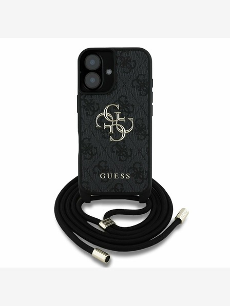 Guess Guess PU 4G Metal Logo Crossbody Strap Back Cover pentru iPhone 16 negru