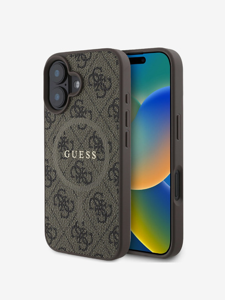 Guess Guess PU Leather 4G Colored Ring MagSafe Back Cover pentru iPhone 16 Plus maro
