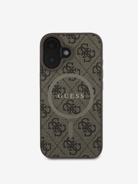 Guess Guess PU Leather 4G Colored Ring MagSafe Back Cover pentru iPhone 16 Plus maro