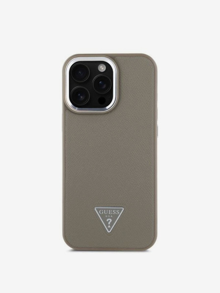 Guess Guess PU Grained Triangle Logo Back Cover pentru iPhone 16 Pro Max Brown