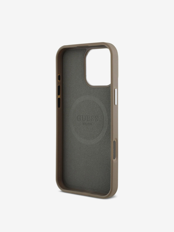 Guess Guess PU Grained Triangle Logo Back Cover pentru iPhone 16 Pro Max Brown