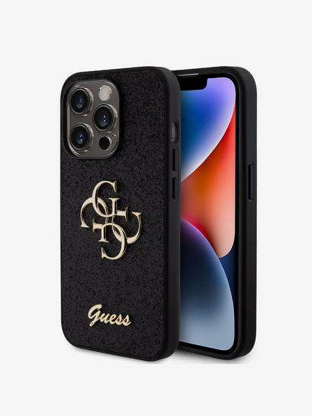 Guess Guess PU Fixed Glitter 4G Metal Logo Back Cover pentru iPhone 15 Pro Negru