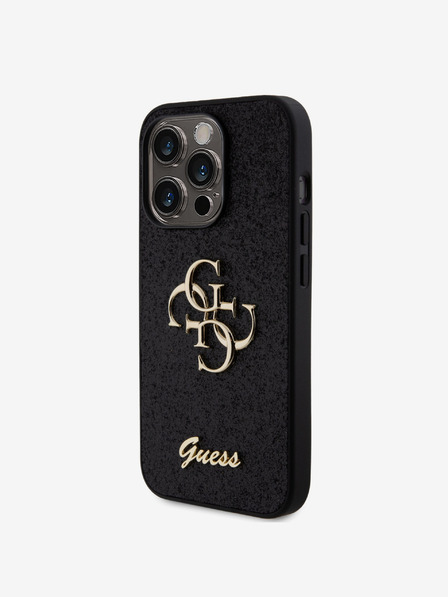 Guess Guess PU Fixed Glitter 4G Metal Logo Back Cover pentru iPhone 15 Pro Negru