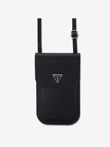 Guess Guess PU Grained Triangle Logo Phone Bag Negru