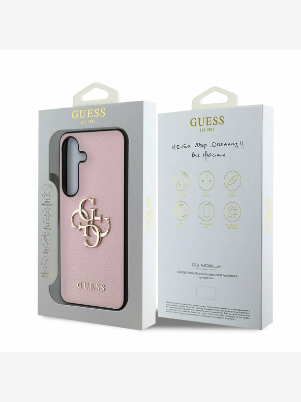 Guess Guess PU Grained 4G Metal Logo Back Cover pentru Samsung Galaxy S25+ Roz