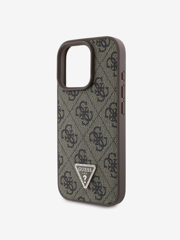 Guess Guess PU 4G Strass Triangle Metal Logo Back Cover pentru iPhone 16 Pro Max Brown