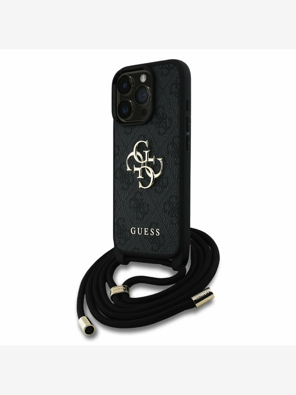 Guess Guess PU 4G Metal Logo Crossbody Strap Back Cover pentru iPhone 15 Pro Max Black