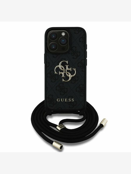 Guess Guess PU 4G Metal Logo Crossbody Strap Back Cover pentru iPhone 15 Pro Max Black