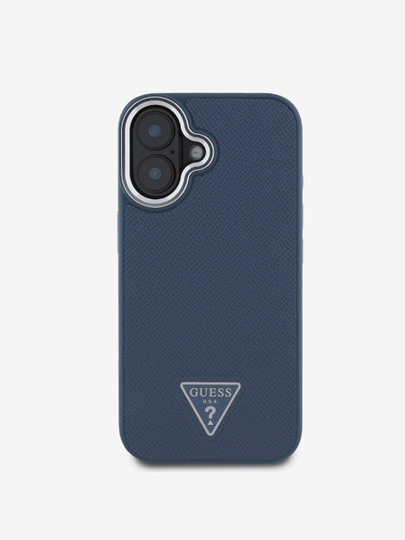 Guess Guess PU Grained Triangle Logo Back Cover pentru iPhone 16 Albastru