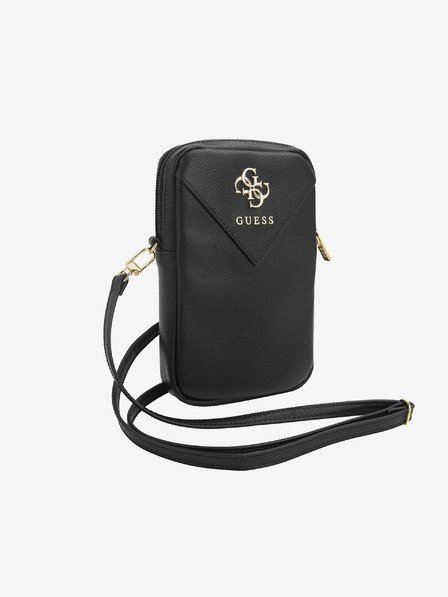 Guess Guess PU Grained 4G Metal Logo Phone Bag cu fermoar Negru