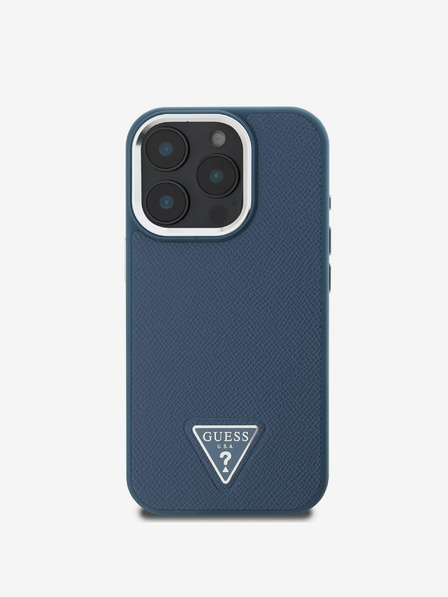 Guess Guess PU Grained Triangle Logo Back Cover pentru iPhone 16 Pro Max Albastru