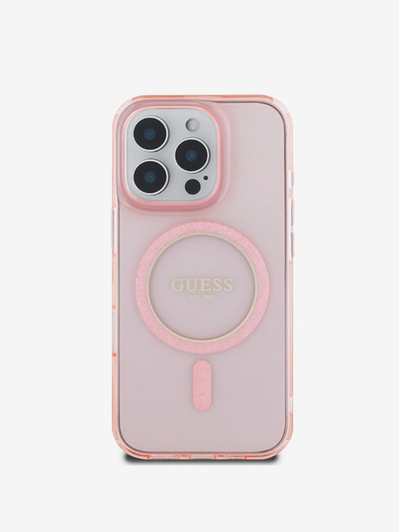 Guess Guess IML Glitter Ring MagSafe Back Cover pentru iPhone 16 Pro Roz