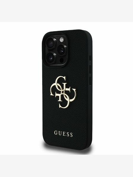 Guess Guess PU Grained 4G Metal Logo Back Cover pentru iPhone 16 Pro Max Negru