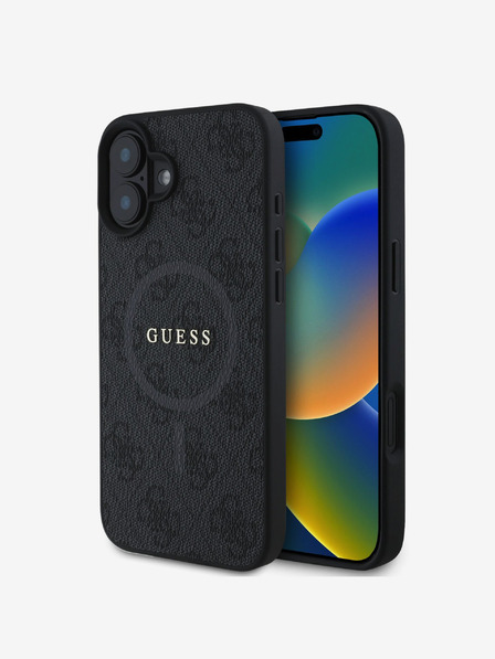 Guess Guess PU Leather 4G Colored Ring MagSafe Back Cover pentru iPhone 16 negru