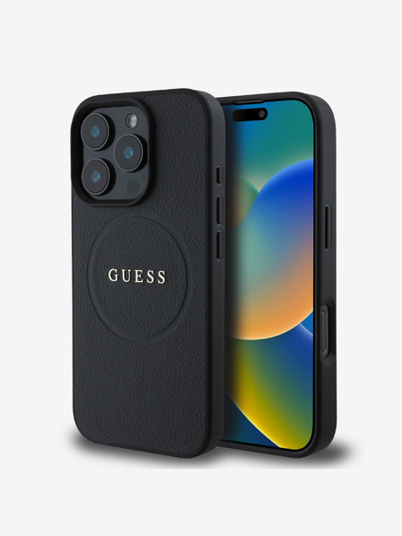 Guess Guess PU Grained Classic Logo MagSafe Back Cover pentru iPhone 16 Pro Negru