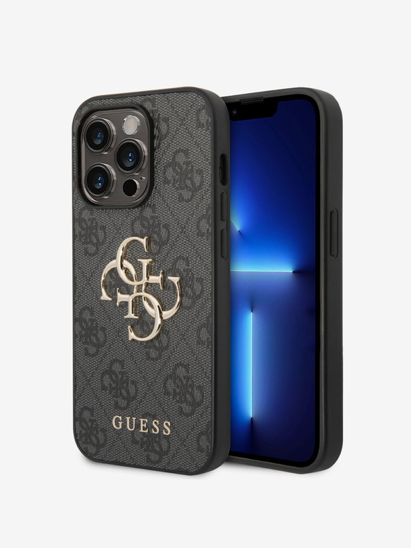 Guess Guess PU 4G Metal Logo Back Cover pentru iPhone 15 Pro Max Grey