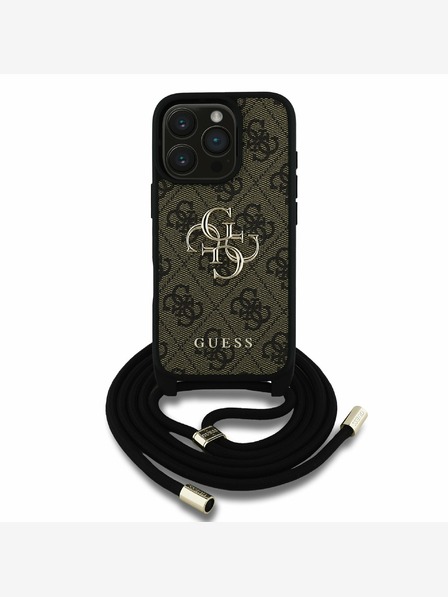 Guess Guess PU PU 4G Metal Logo Crossbody Strap Back Cover pentru iPhone 16 Pro Brown