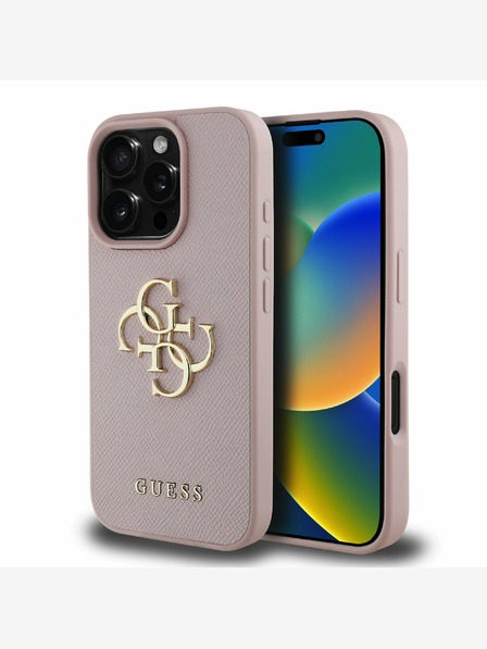 Guess Guess PU Grained 4G Metal Logo Back Cover pentru iPhone 16 Pro Pink