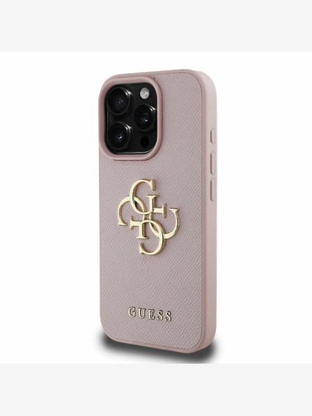 Guess Guess PU Grained 4G Metal Logo Back Cover pentru iPhone 16 Pro Pink
