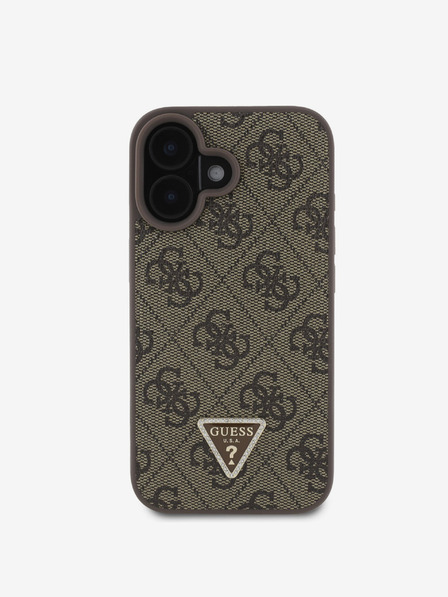 Guess Guess PU 4G Strass Triangle Metal Logo Back Cover + Crossbody Strap pentru iPhone 16 Brown