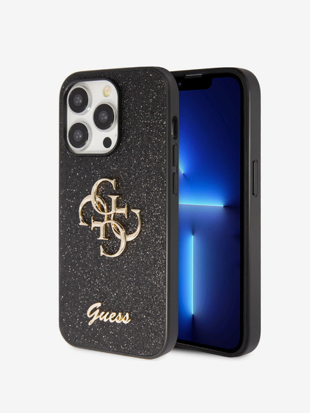 Guess Guess PU Fixed Glitter 4G Metal Logo Back Cover pentru iPhone 15 Pro Max Negru