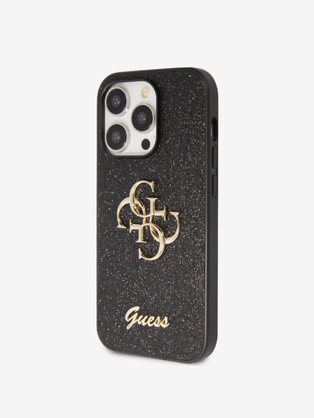 Guess Guess PU Fixed Glitter 4G Metal Logo Back Cover pentru iPhone 15 Pro Max Negru