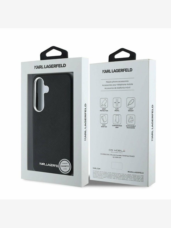 Karl Lagerfeld Karl Lagerfeld PU Saffiano Metal Logo and Frame Back Cover pentru Samsung Galaxy S25+ Negru